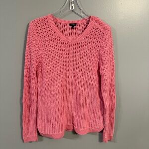 Talbots Pink Open Knit Button Shoulder Sweater Size Large Lambswool